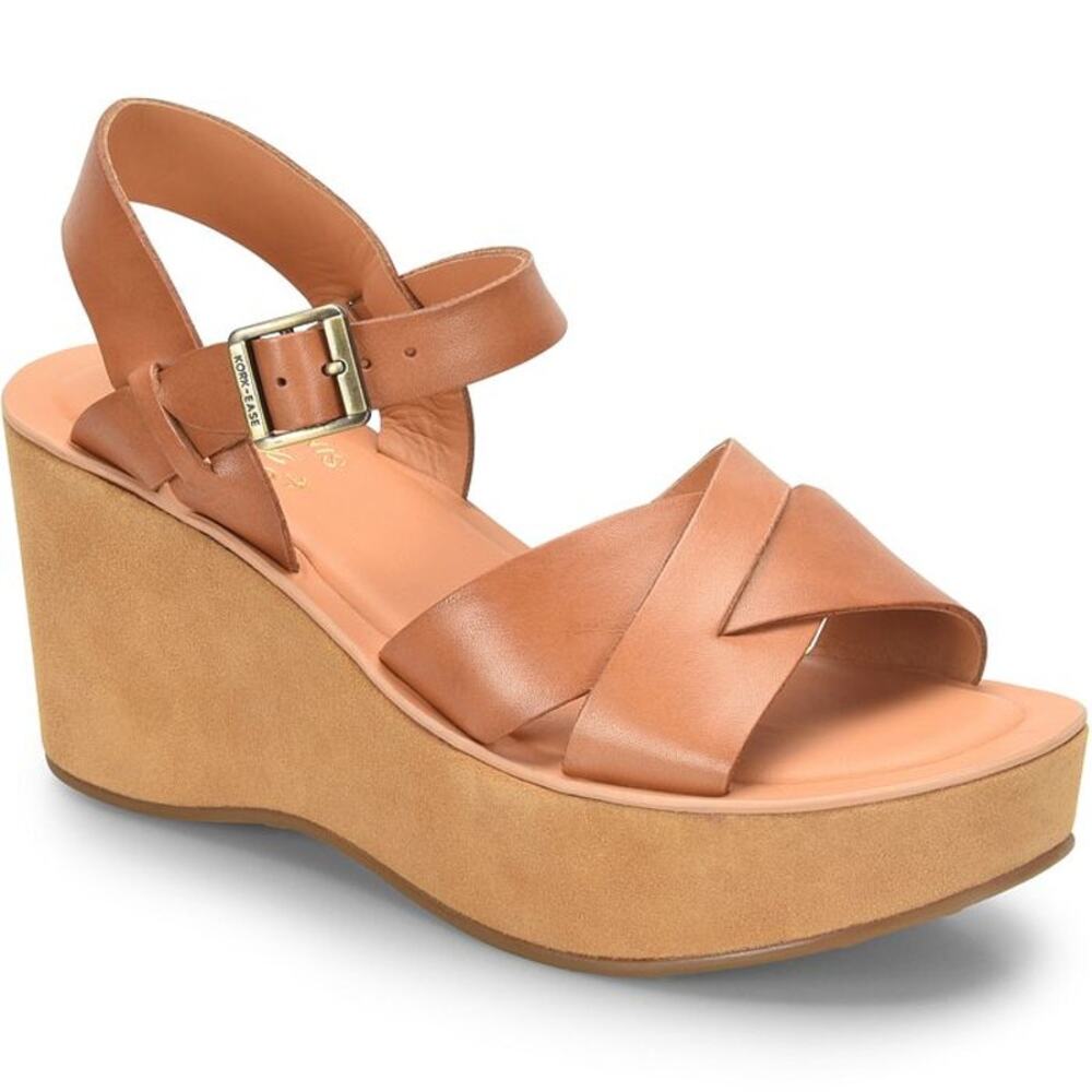 Kork Ease Ava Wedge Sandals Platform Ankle Natural Vachetta Leather Tan 9